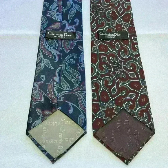 Christian Dior Mens Silk Tie Lot of 2 Made in USA Abstract Pattern Blue Red - Picture 2 of 8